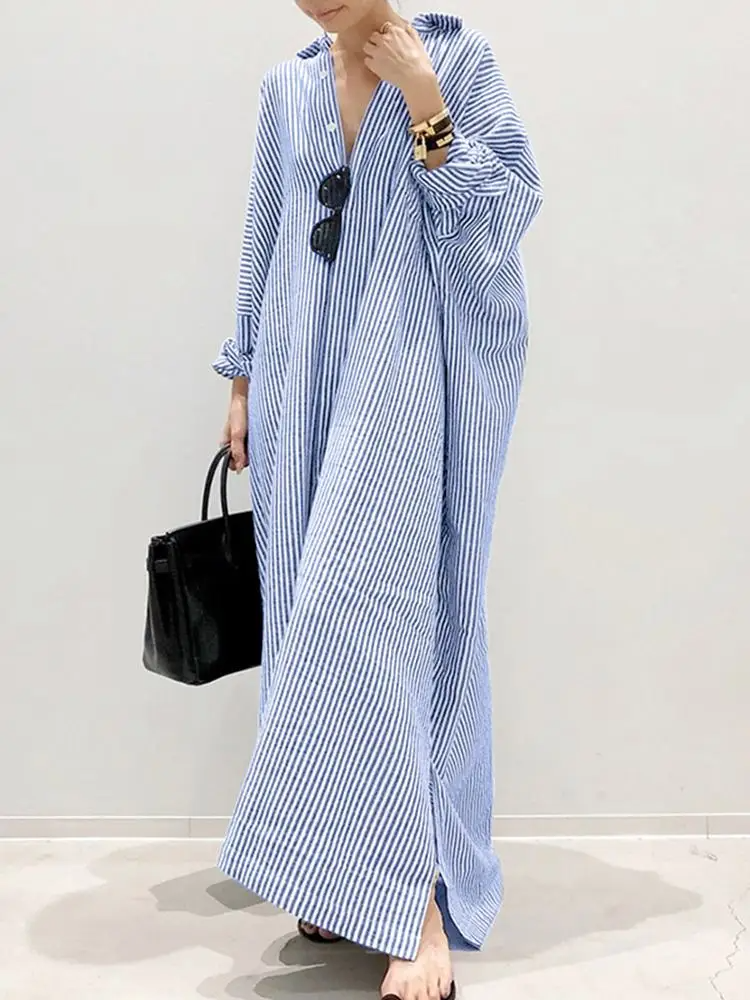 Alyssa | Chic Puff Sleeve Striped Maxi Dress
