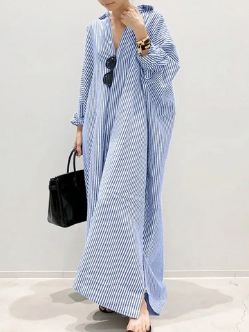 Samantha | Chic Puff Sleeve Striped Maxi Dress