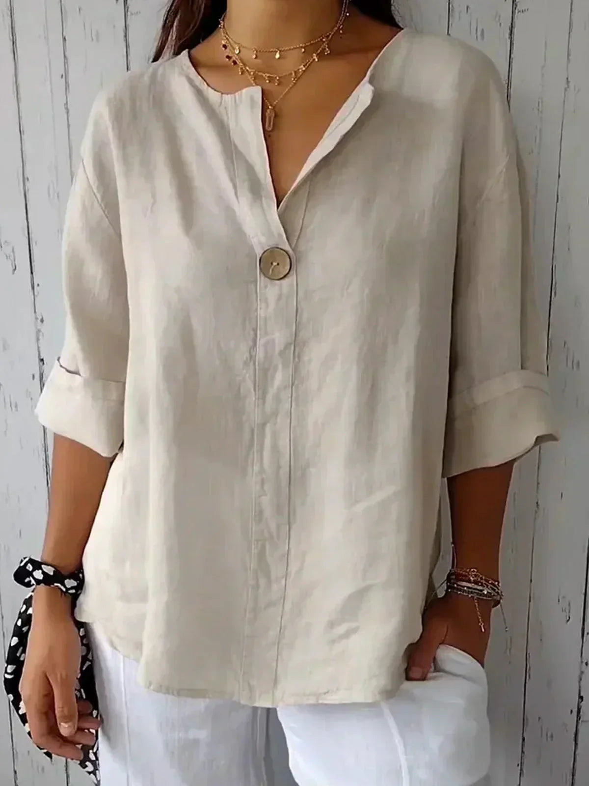 Aurela | Elegant Tailored V-Neck Blouse