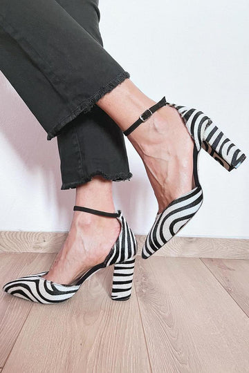 Riley | Zebra Print Pumps with Ankle Strap