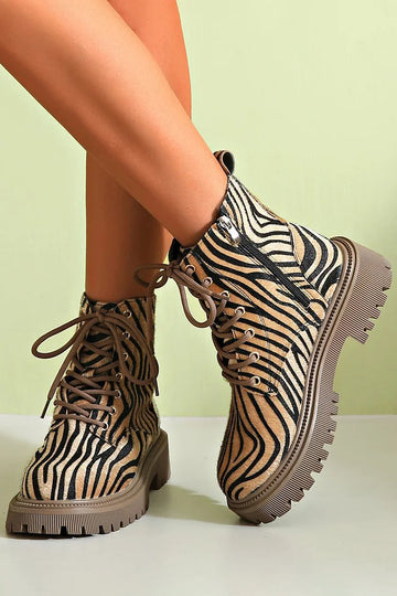ZEBRA PRINT LACE-UP BOOTS |
