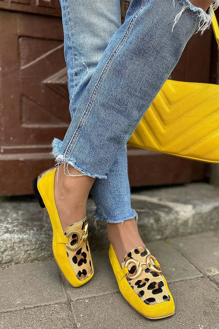 YELLOW LOAFER WITH ANIMAL PRINT DETAIL |