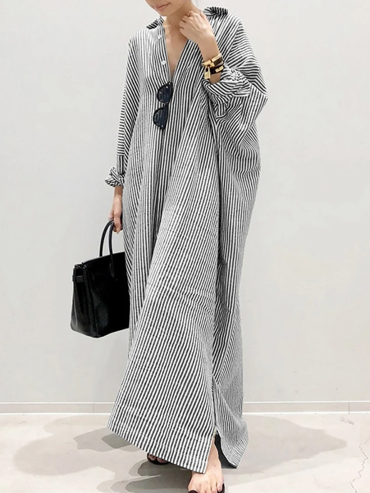 Samantha | Chic Puff Sleeve Striped Maxi Dress