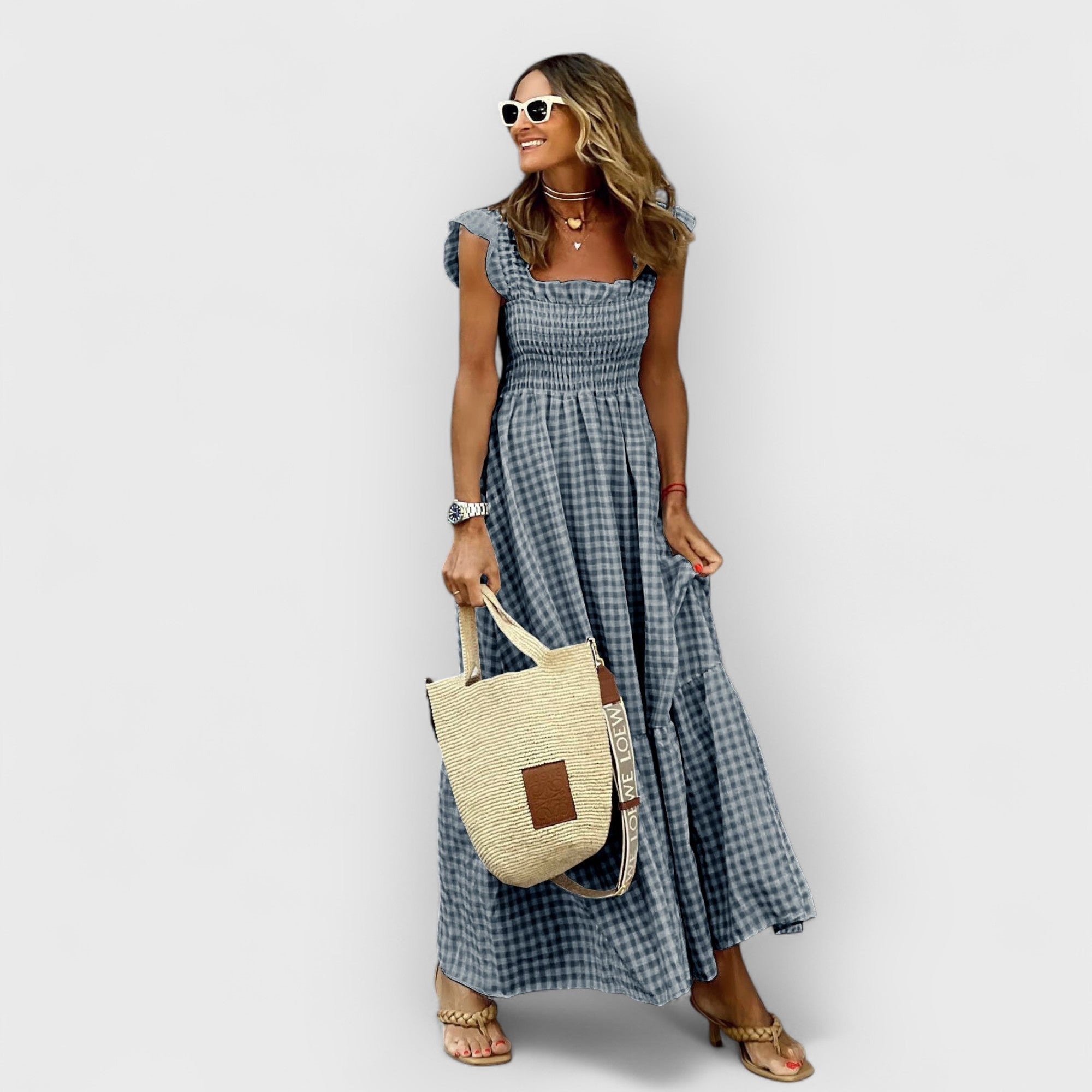 Isla | Plaid Maxi Dress with Ruffle Sleeves