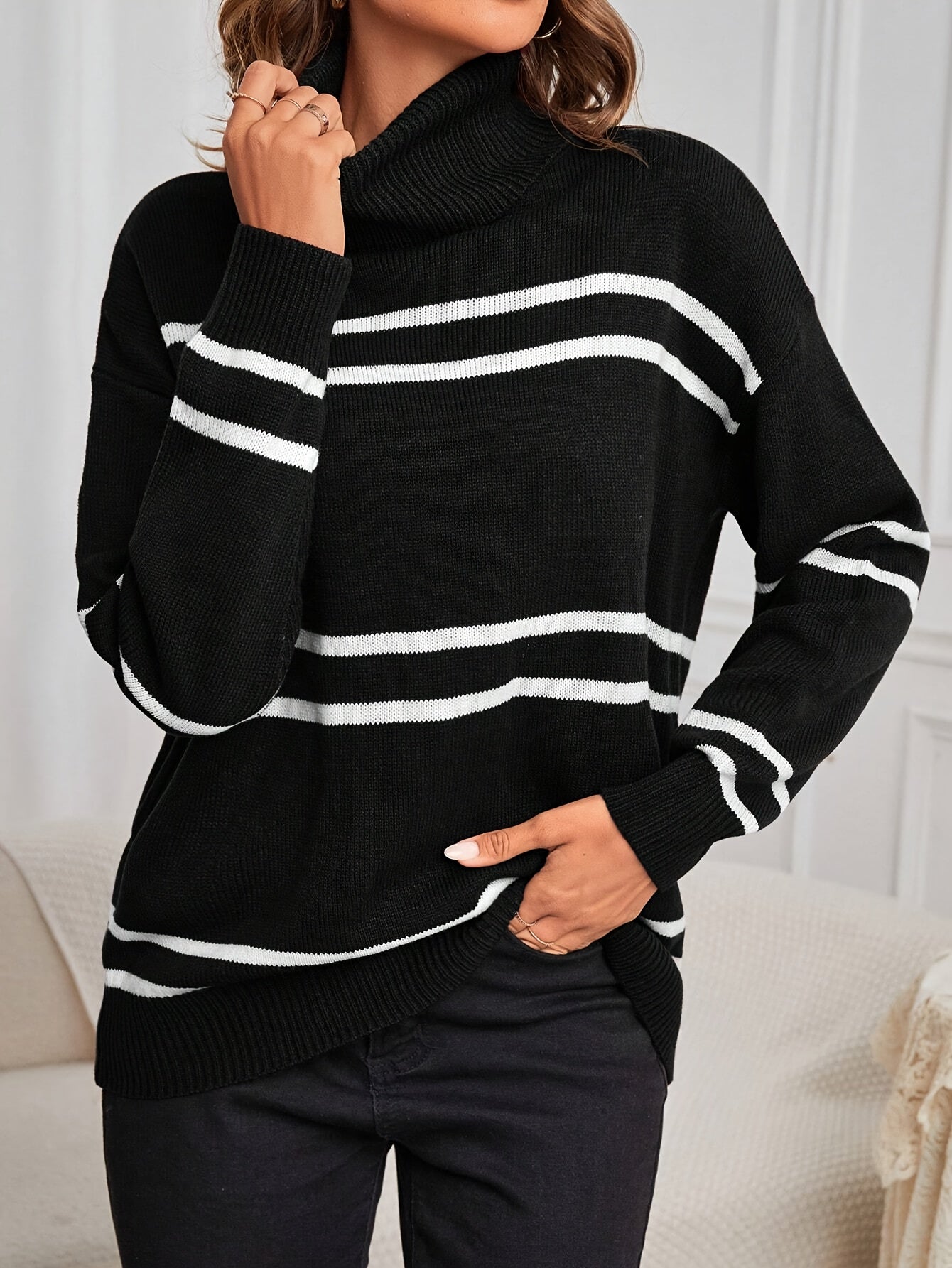 Thea | Striped Turtleneck Sweater