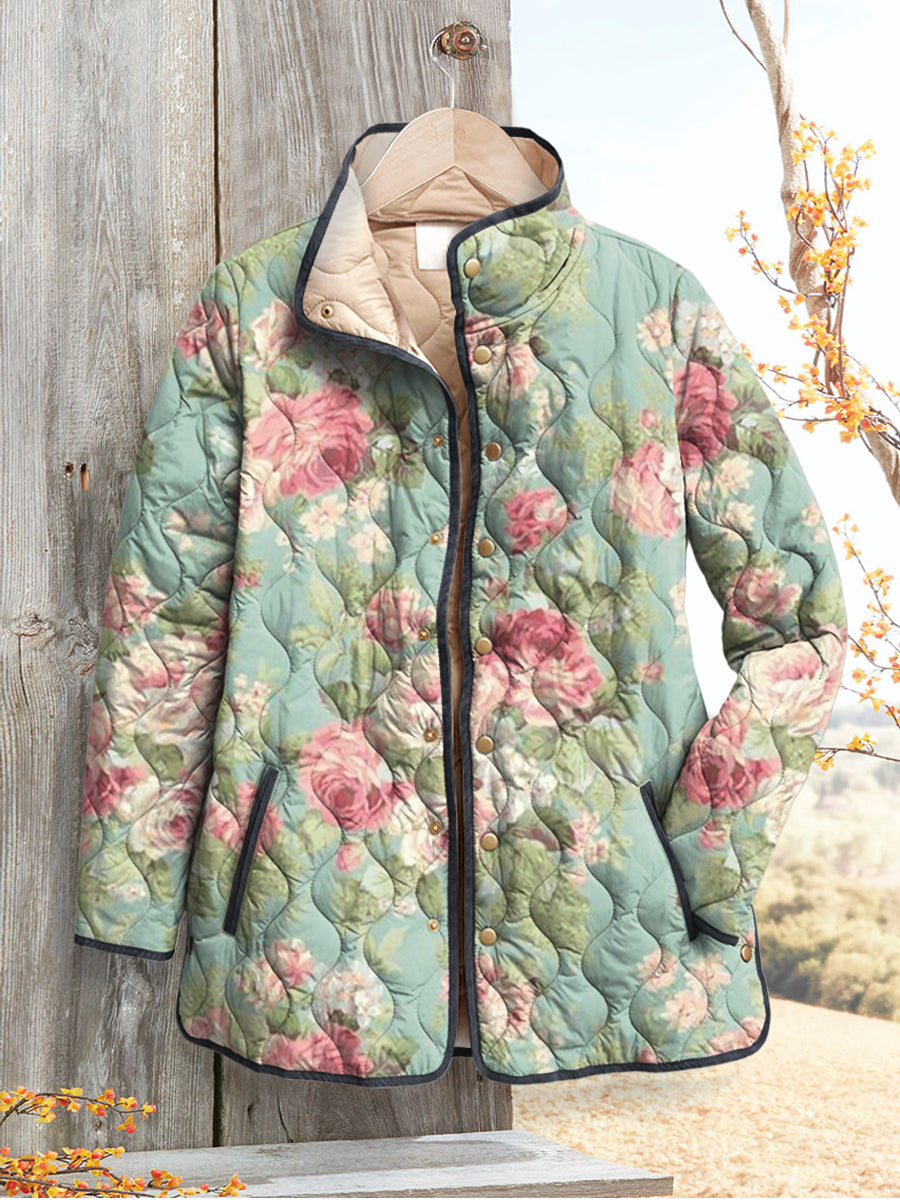 Retro Floral Patterned Quilted Jacket for Women