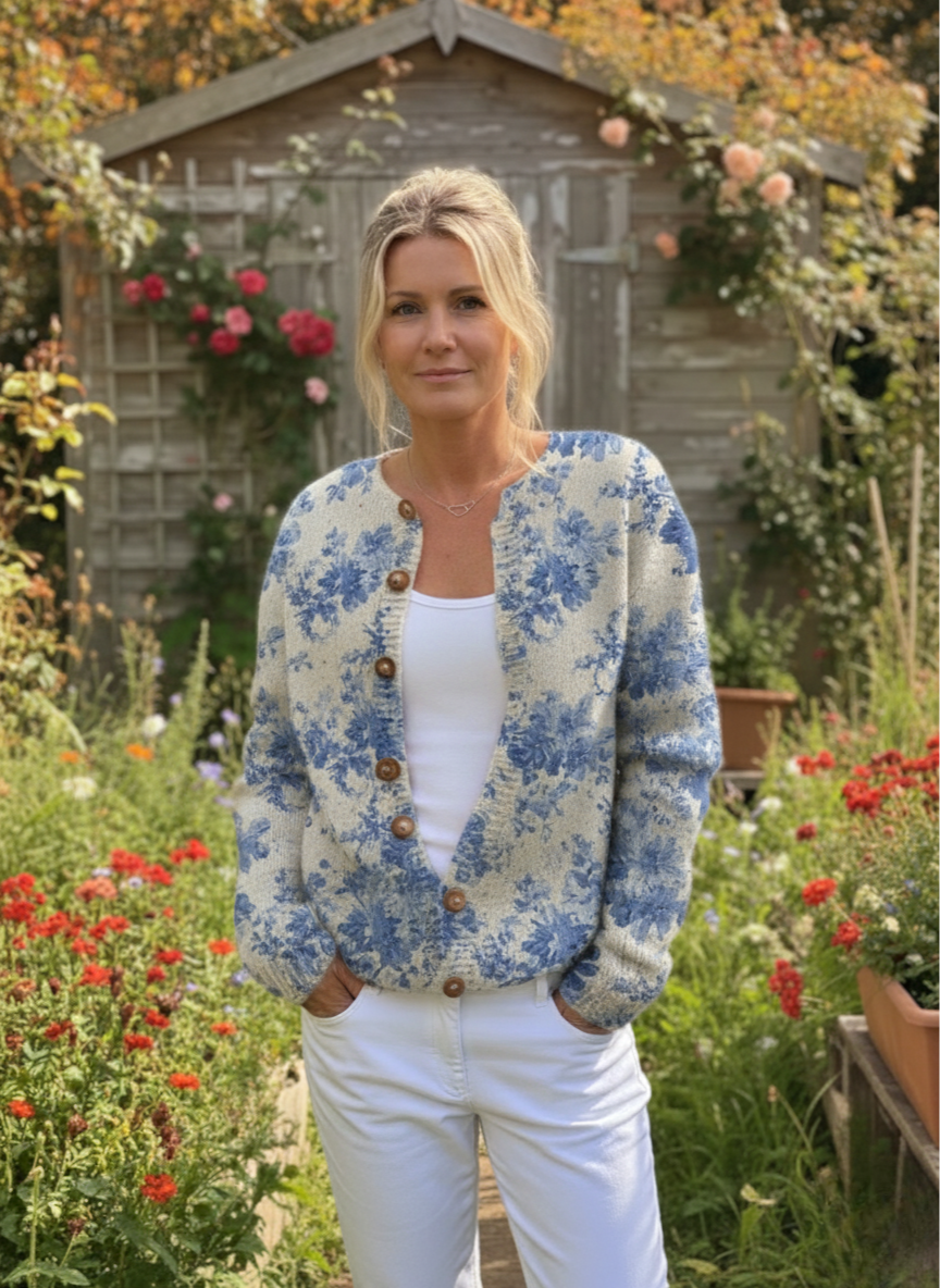 Women's Lovely Floral Art Print | Buttoned Cardigan Sweater