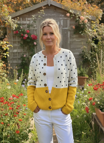 Yellow Geometric Polka Dots Print Buttoned Cardigan Sweater