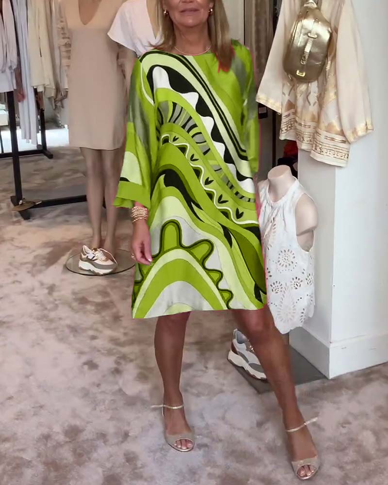 Sophia | Chic Floral Midi Dress with Round Neck