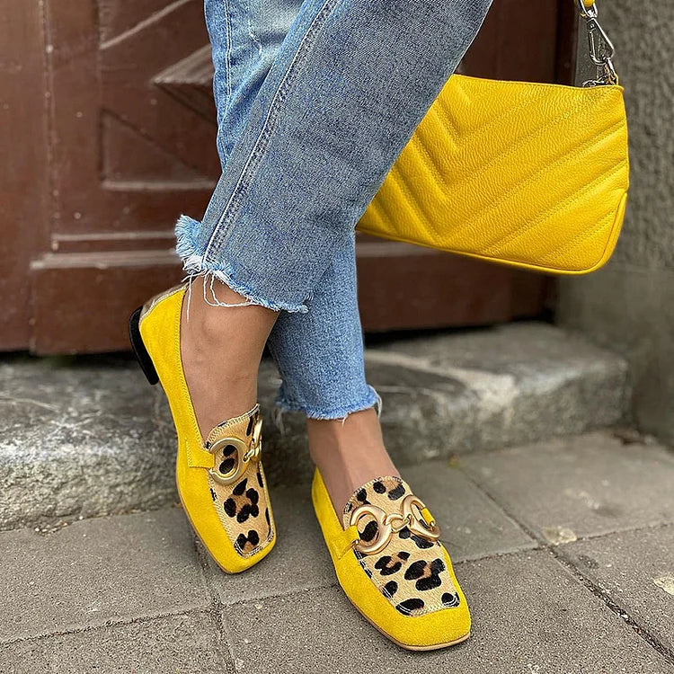 YELLOW LOAFER WITH ANIMAL PRINT DETAIL |