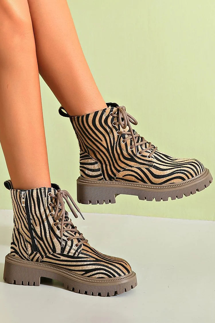 ZEBRA PRINT LACE-UP BOOTS |