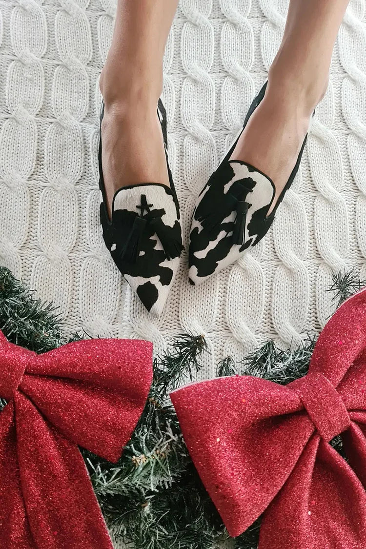 COW PRINT LOAFERS WITH TASSEL |