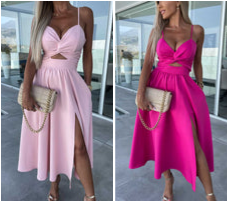 Vanette | Elegant Strappy Front Slit Midi Dress