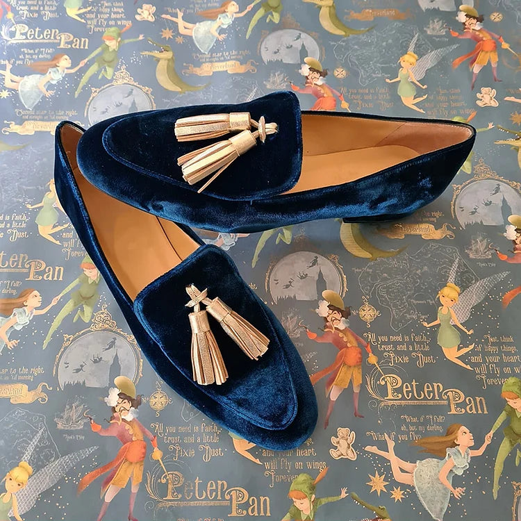 MIDNIGHT ELEGANCE LOAFERS | CHAMPAGNE TASSELS