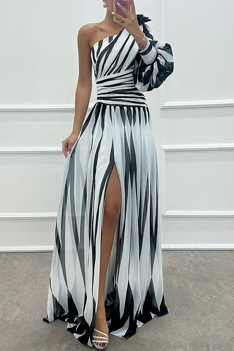 Shiloh | Elegant Striped One Shoulder Maxi Dress
