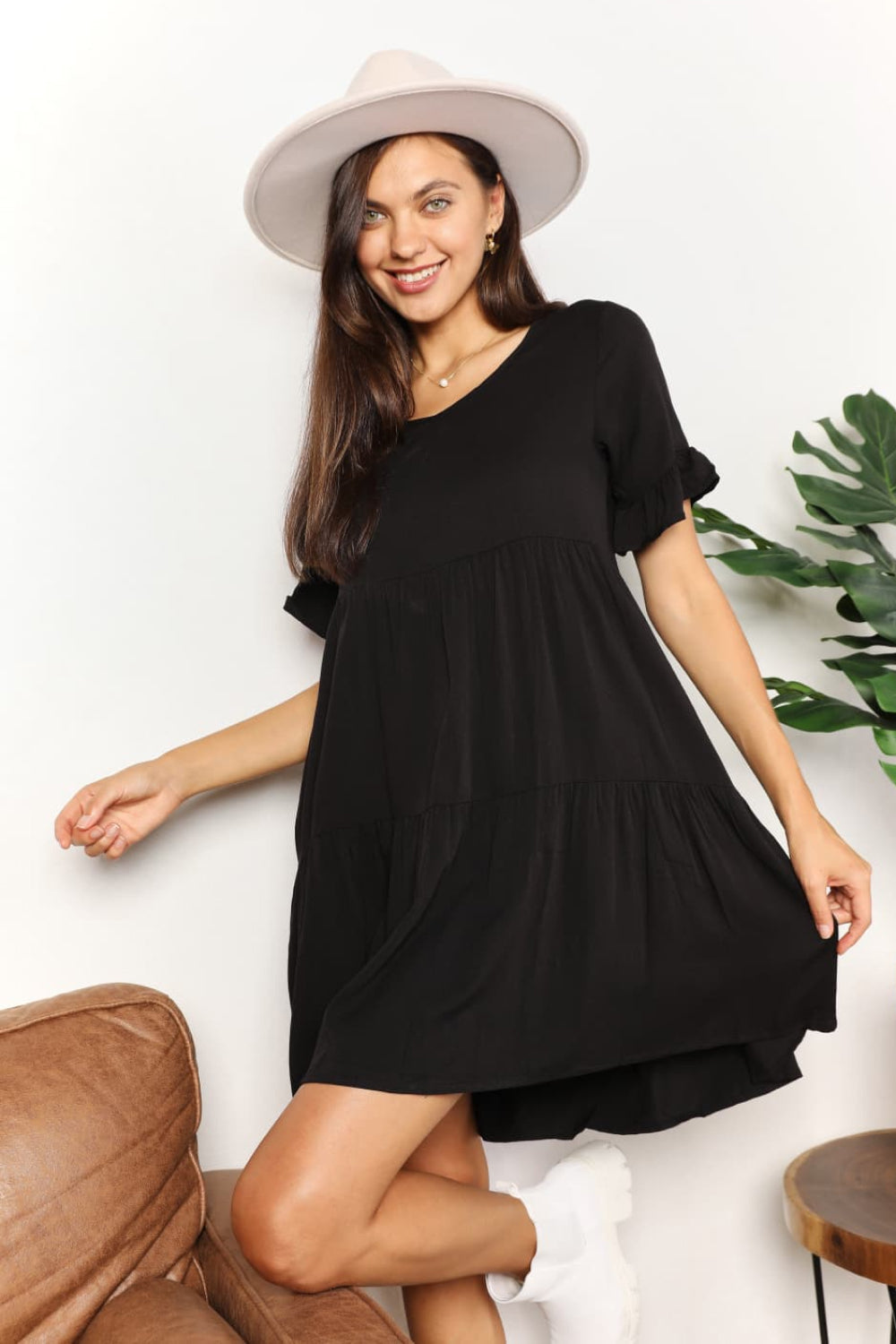 Emily | V-Neck Flounce Sleeve Tiered Dress