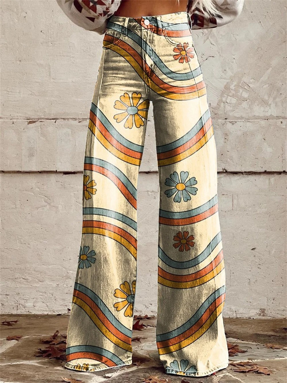 Sophie | Trendy Colorful Striped Wide Leg Trousers