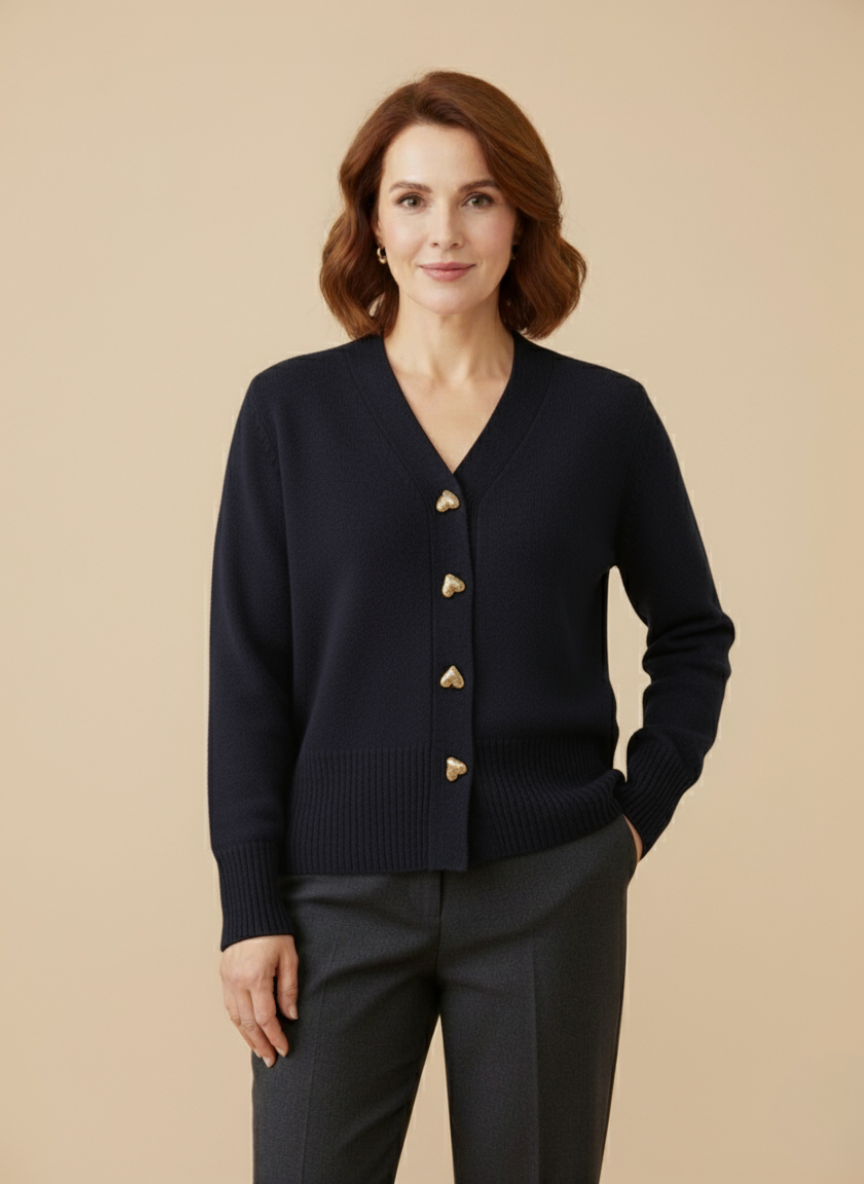 Chasie | Elegant Heart Button Cardigan