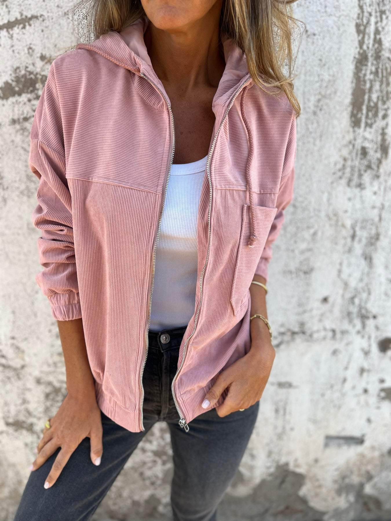 Emily | Cozy Corduroy Jacket with Hood and Zip
