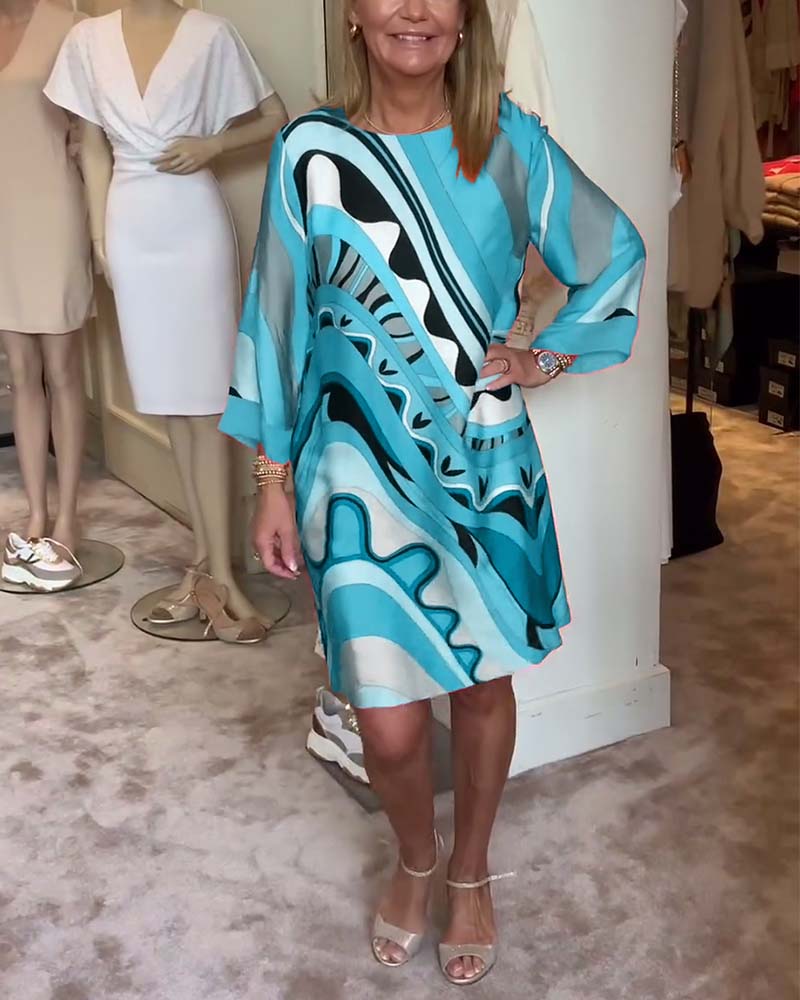 Sophia | Chic Floral Midi Dress with Round Neck