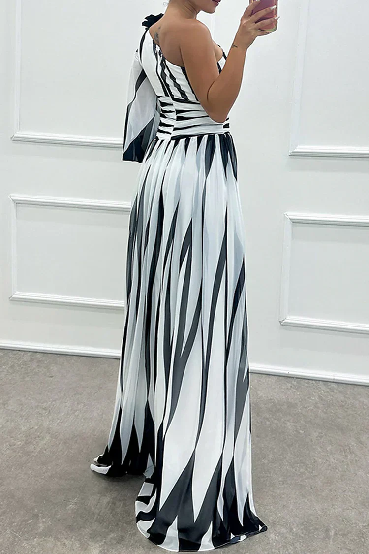 Shiloh | Elegant Striped One Shoulder Maxi Dress