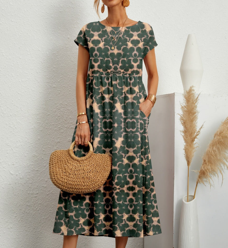 Emily | Chic O-neck Printed Dress with Pockets