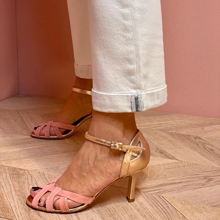STRAPPY PEACH MID HEELS |