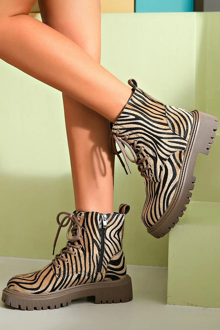 ZEBRA PRINT LACE-UP BOOTS |