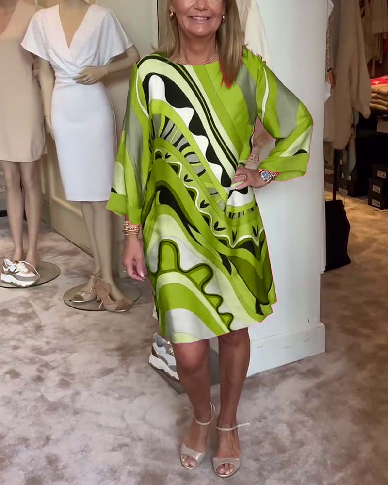 Sophia | Chic Floral Midi Dress with Round Neck