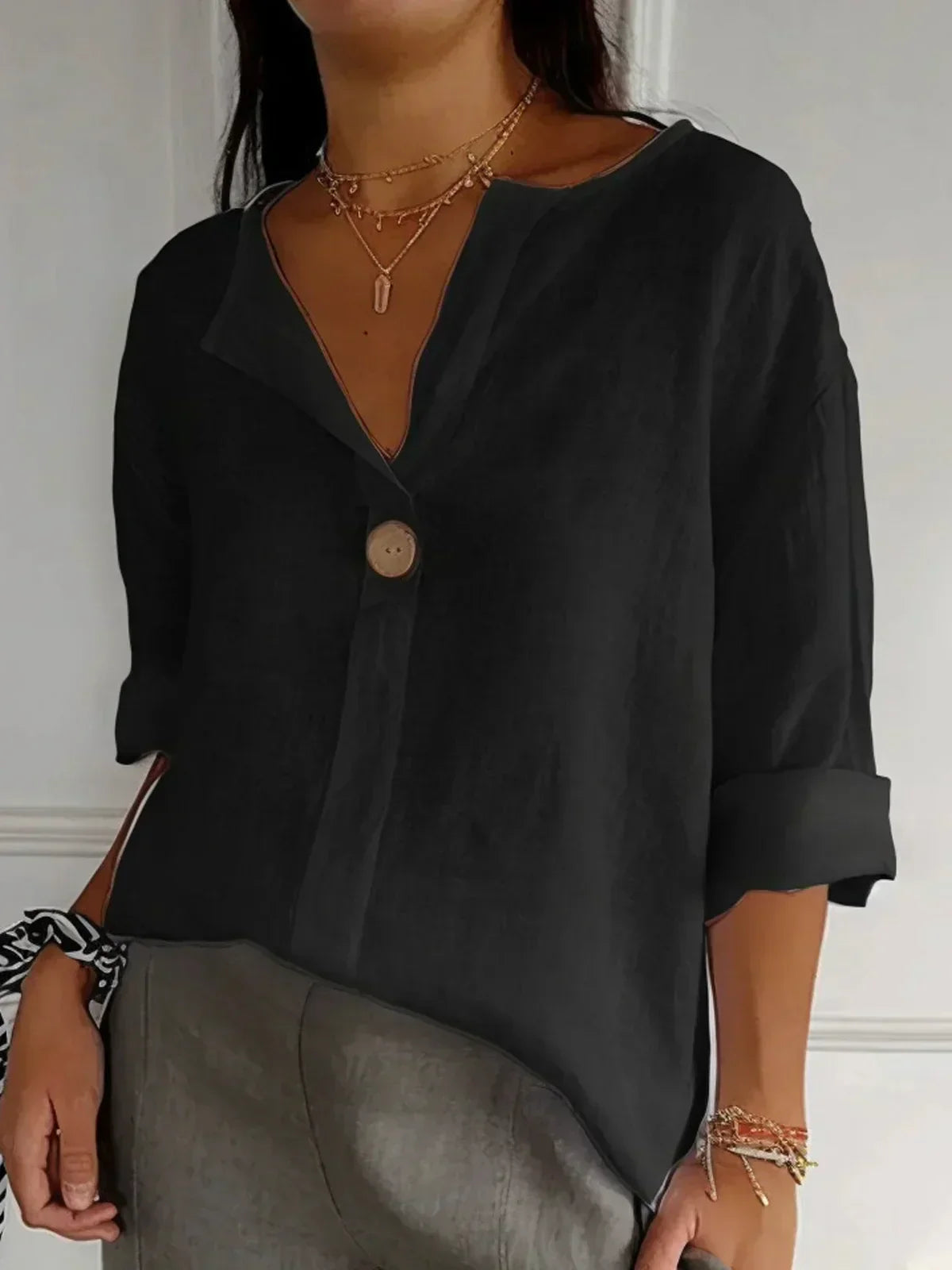 Aurela | Elegant Tailored V-Neck Blouse