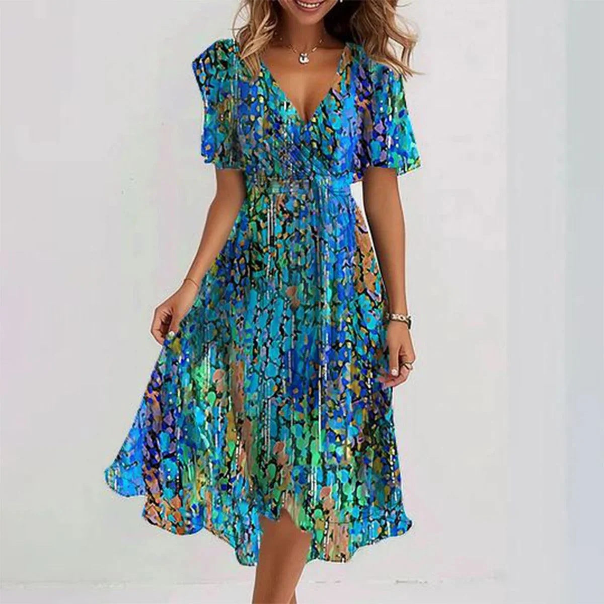 Arianna | Lightweight Short Sleeve Dress with Elegant Print