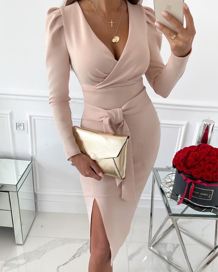 Caitlyn | Stylish V-Neck Tie Straps Midi Dress