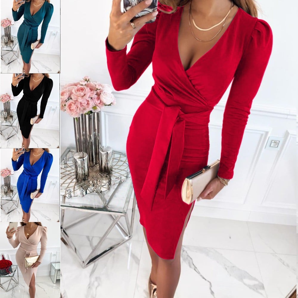 Caitlyn | Stylish V-Neck Tie Straps Midi Dress