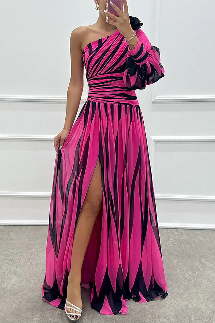 Shiloh | Elegant Striped One Shoulder Maxi Dress