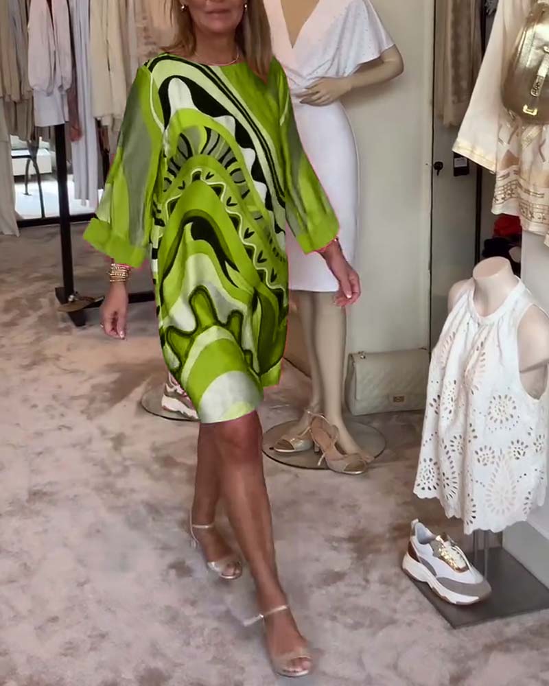 Sophia | Chic Floral Midi Dress with Round Neck