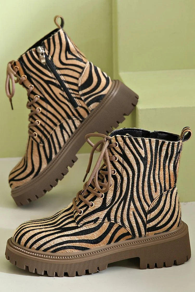 ZEBRA PRINT LACE-UP BOOTS |