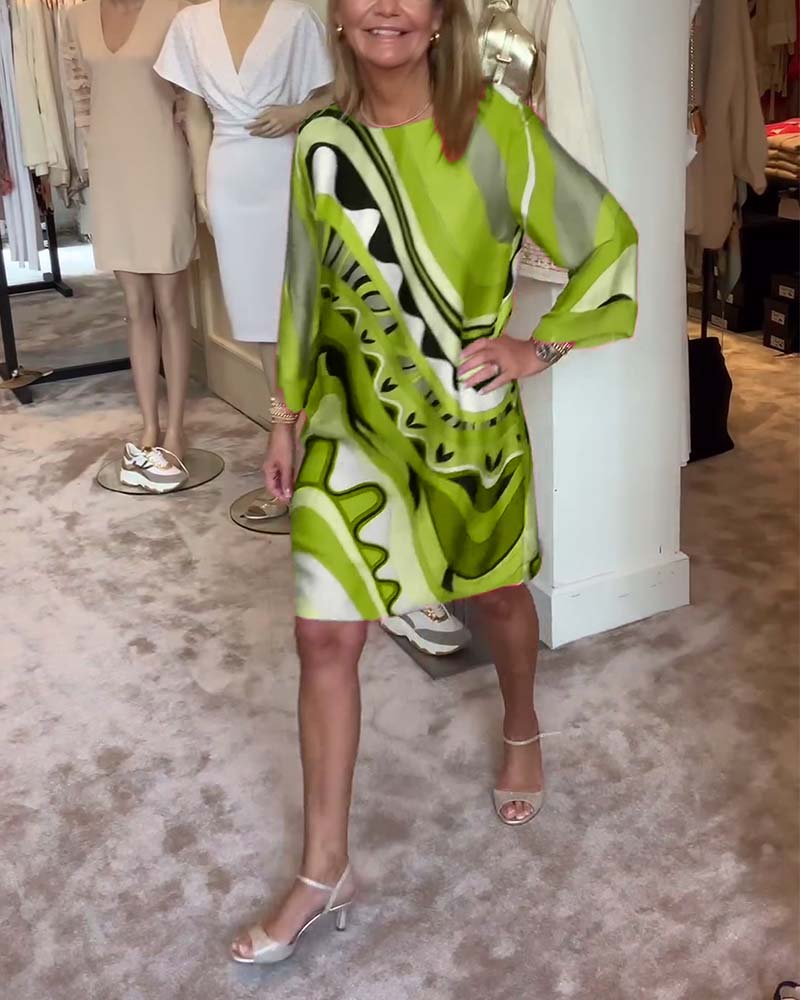 Sophia | Chic Floral Midi Dress with Round Neck