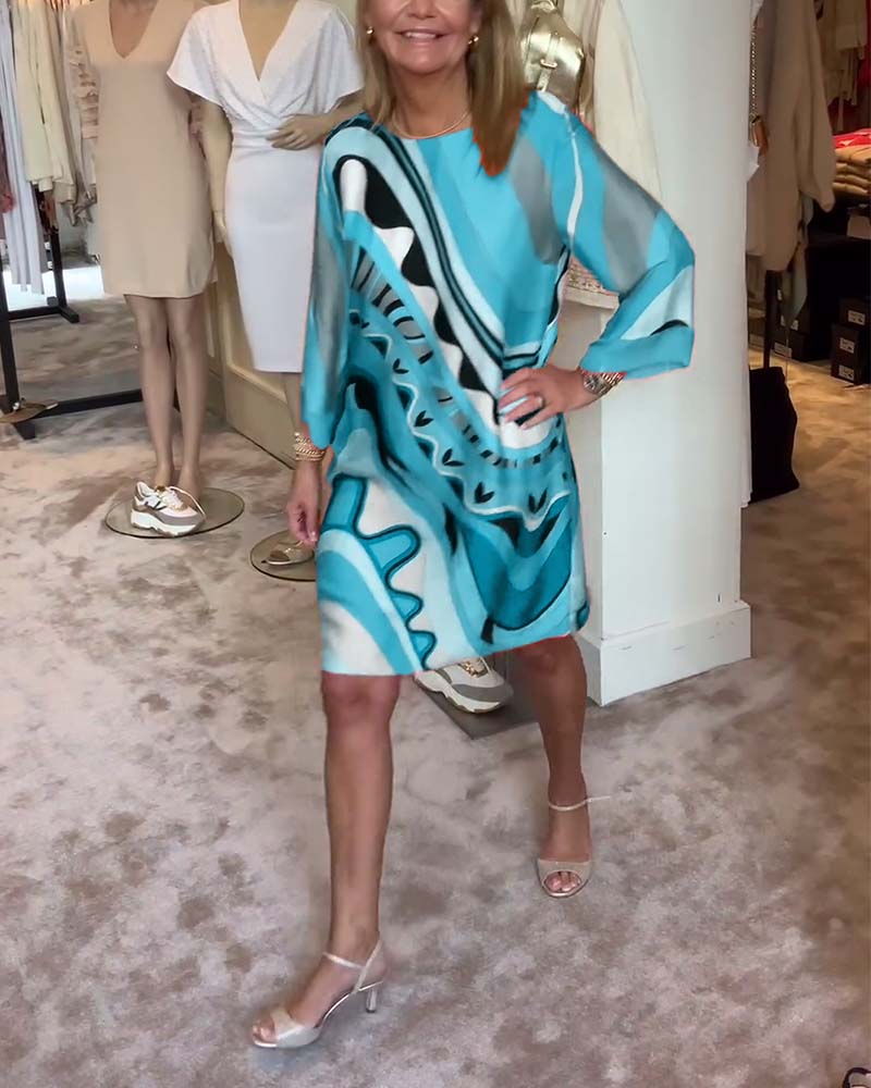 Sophia | Chic Floral Midi Dress with Round Neck