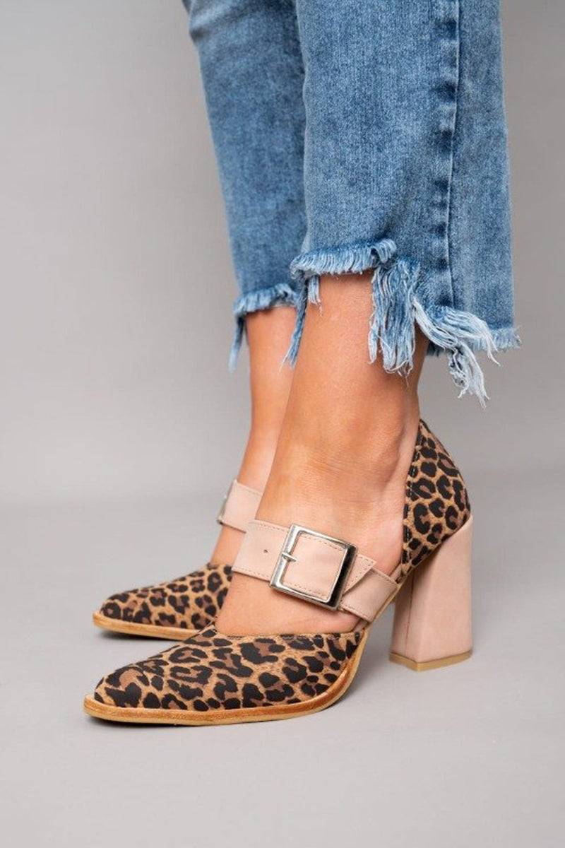 Selveta | Leopard Print Suede Sandals with Stable Heel