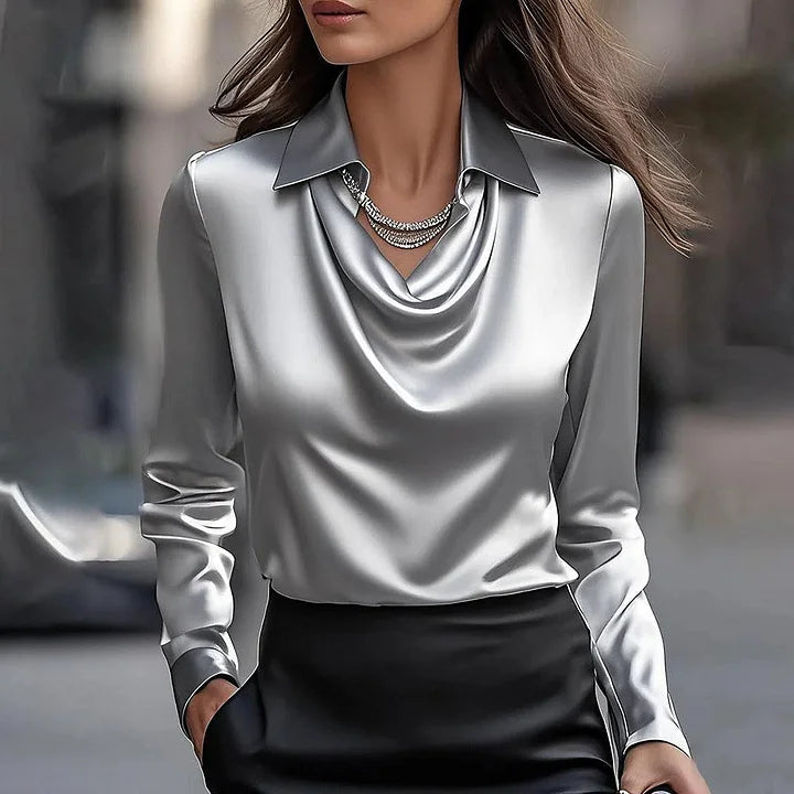 Romina | Smoothing Satin Blouse with Gentle Arm Cover