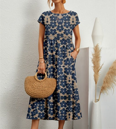 Emily | Chic O-neck Printed Dress with Pockets