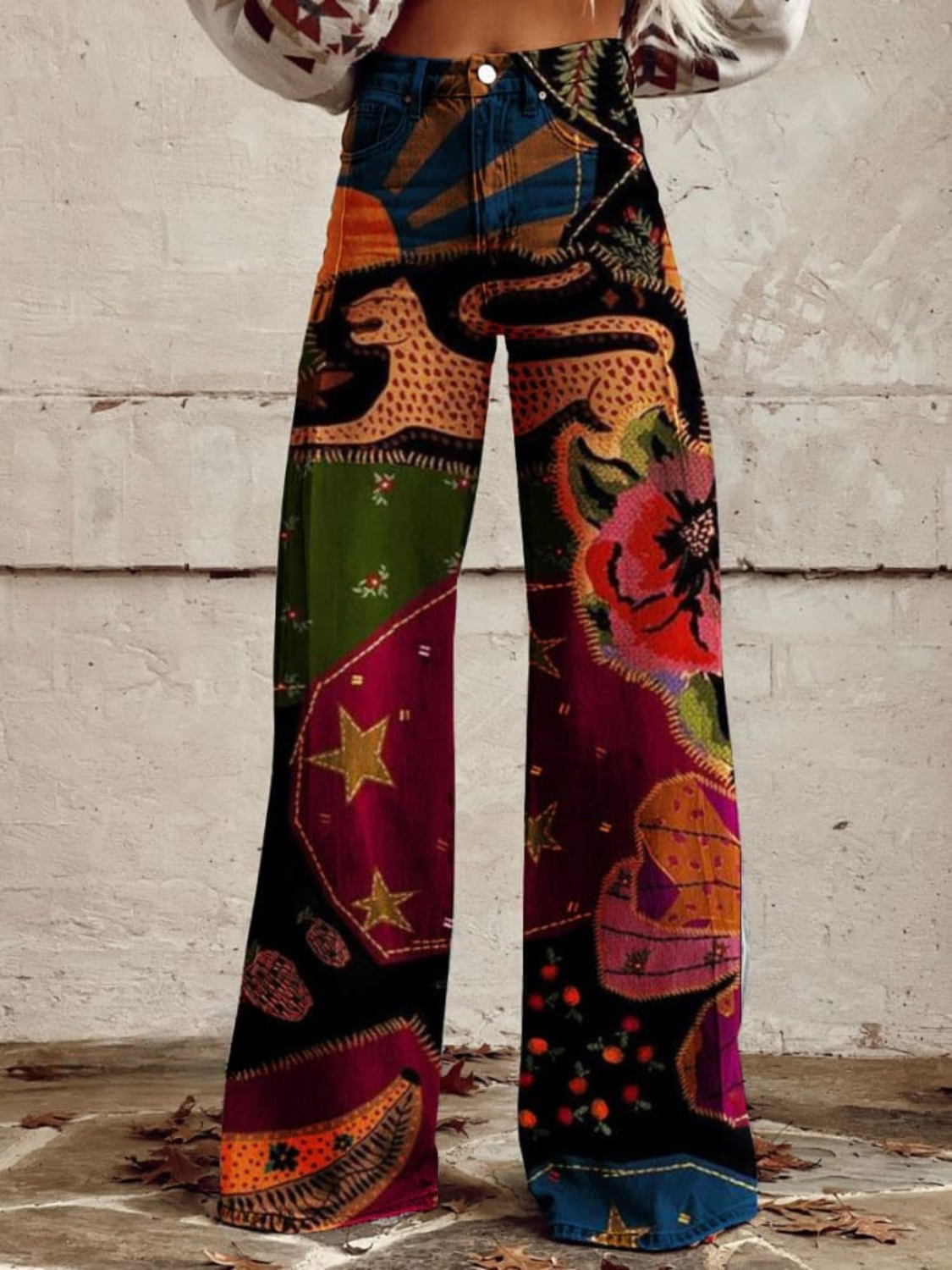 Sophia | Retro Vibrant Wide Leg Trousers