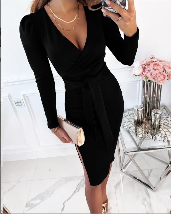 Caitlyn | Stylish V-Neck Tie Straps Midi Dress