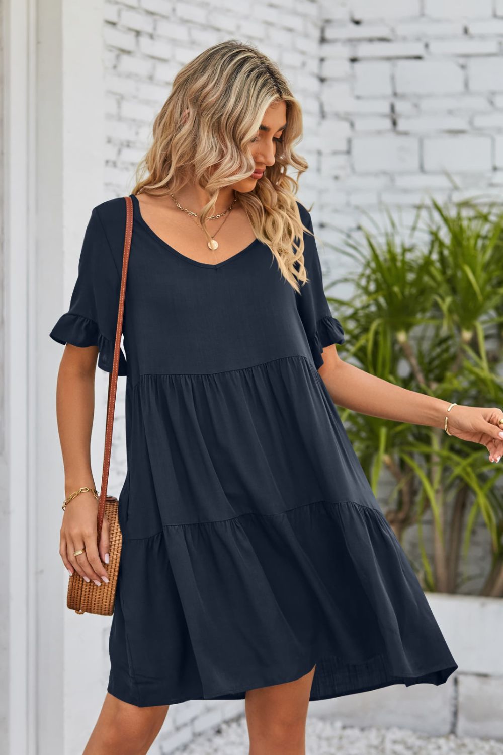 Emily | V-Neck Flounce Sleeve Tiered Dress