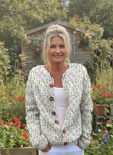Spring Meadows Floral Repeat Pattern Printed Buttoned Cardigan Sweater