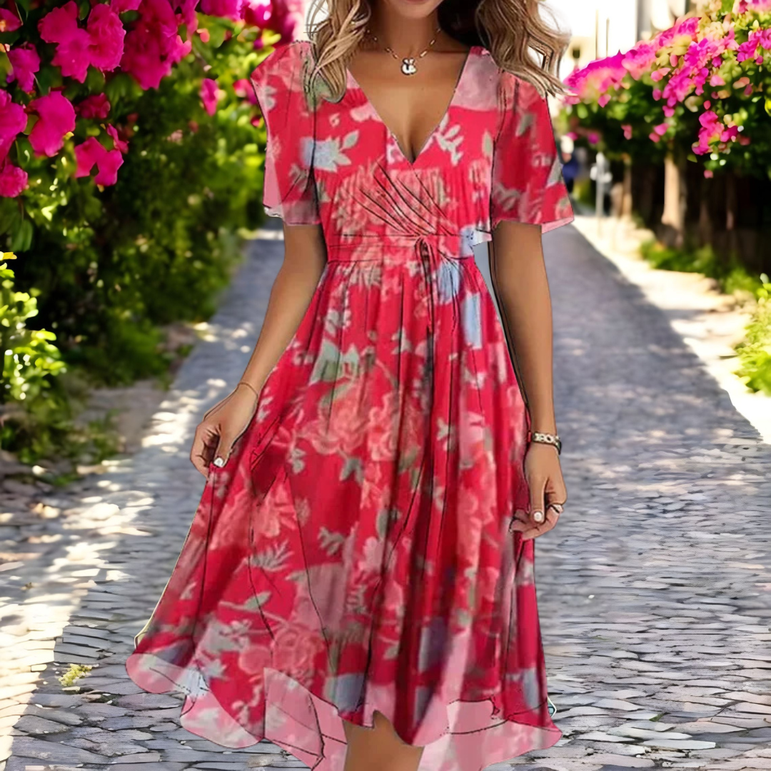 Rosalind | Floral Loose-Fit Deep V-Neck Dress
