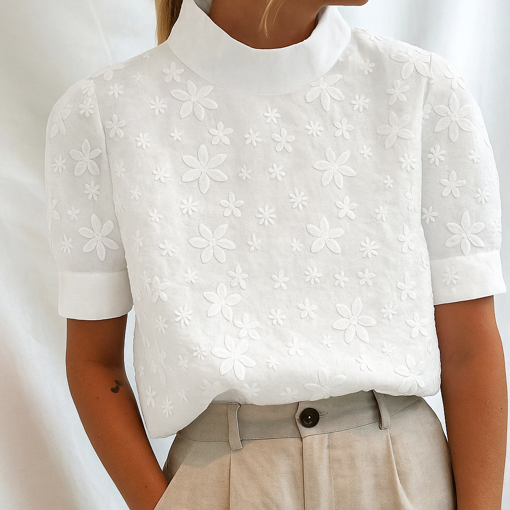 Isla | Elegant Blouse with Embroidered Stand Collar
