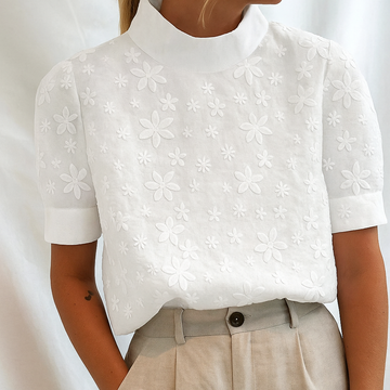 Isla | Elegant Blouse with Embroidered Stand Collar