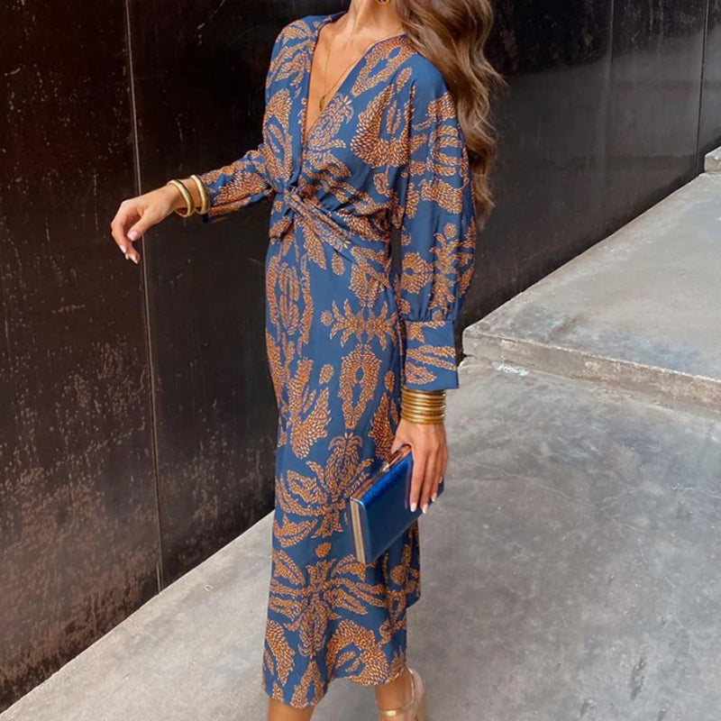 Janella | Vintage Draped Long Sleeve Midi Dress