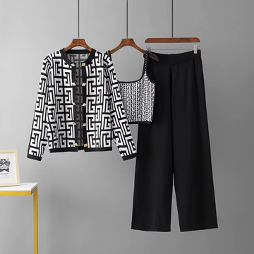 Avery | Chic Retro Maze Plaid O-Collar 3-Piece Suit